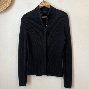 y2k GAP black ribbed‎ knit snap trim mock neck sweater heavy knit 90s 32" chest